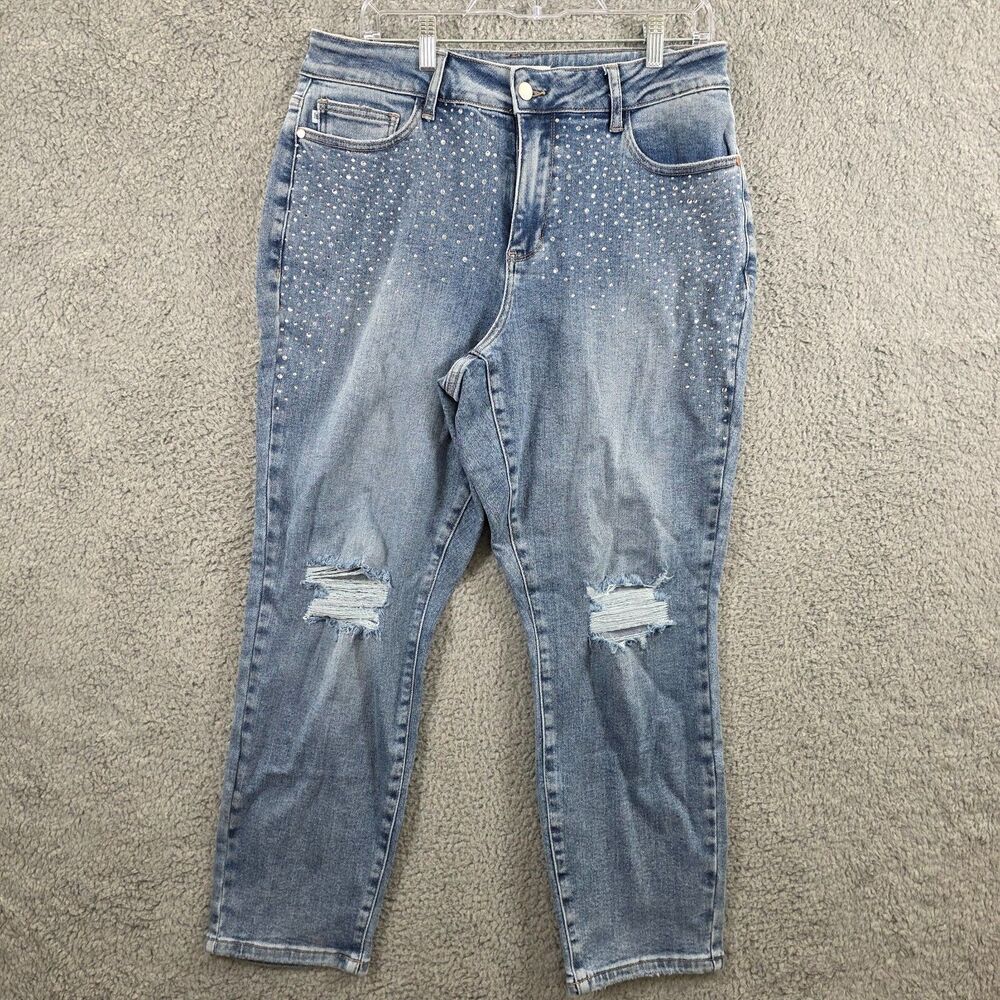 Judy Blue Women's Jeans Sz 14W Slim Fit Denim Diamonds Rhinestone Ripped Mom